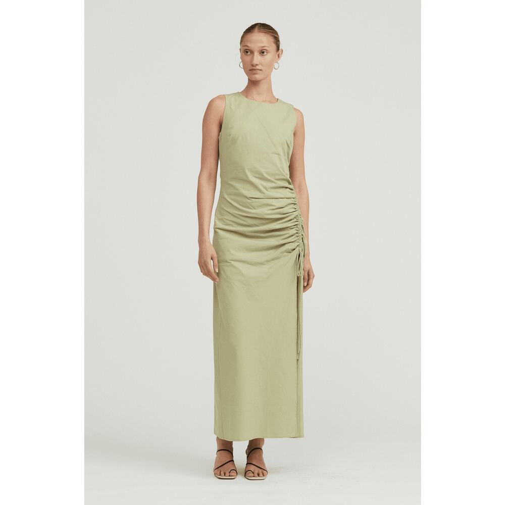 Third Form Drawn Deep Tank Maxi‎ Dress Green Gathered Skirt Side Slit Sz 8